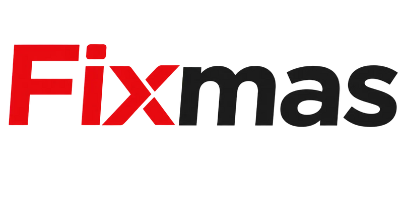 The word 'Fixmas' in bold red and black lettering on a plain white background.